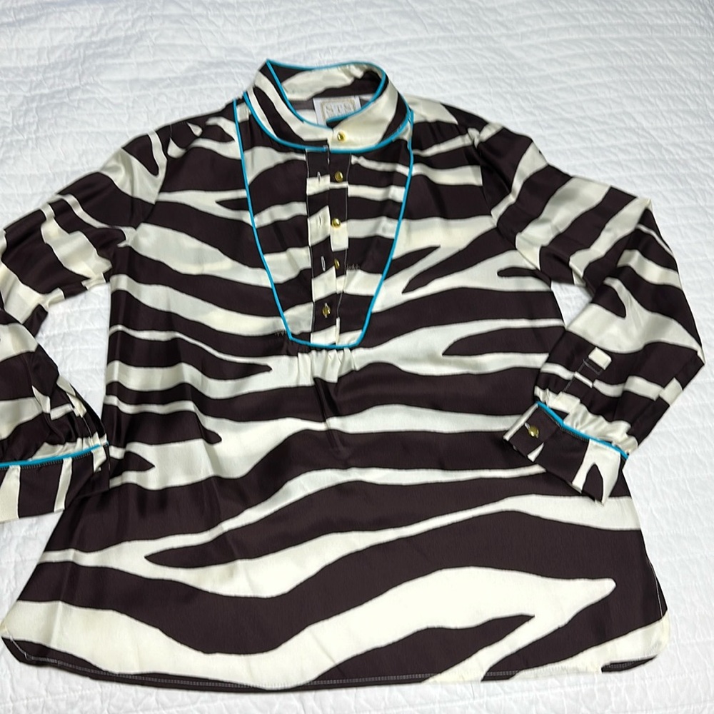 Sail to Sable STS 100% Silk animal print  Long Sleeve Tunic Top S read all nwot